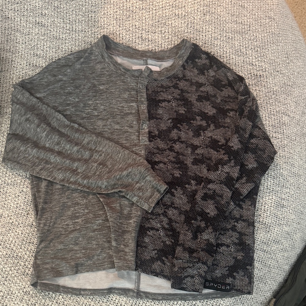 Spyder Performance Henley Athletic Long Sleeve Breathable Mesh Panel Shirt Sz Sm